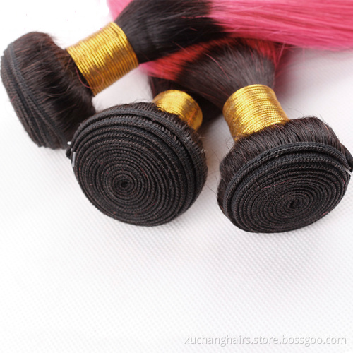 Colored Hair Bundle Wholesale Virgin Brazilian Hair Weave Bundles 2 Tone 1B Pink Straight Ombre Human Hair Bundles